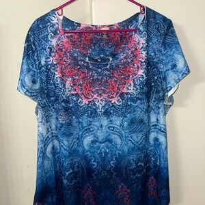 Blue and Pink Patterned Women's Top